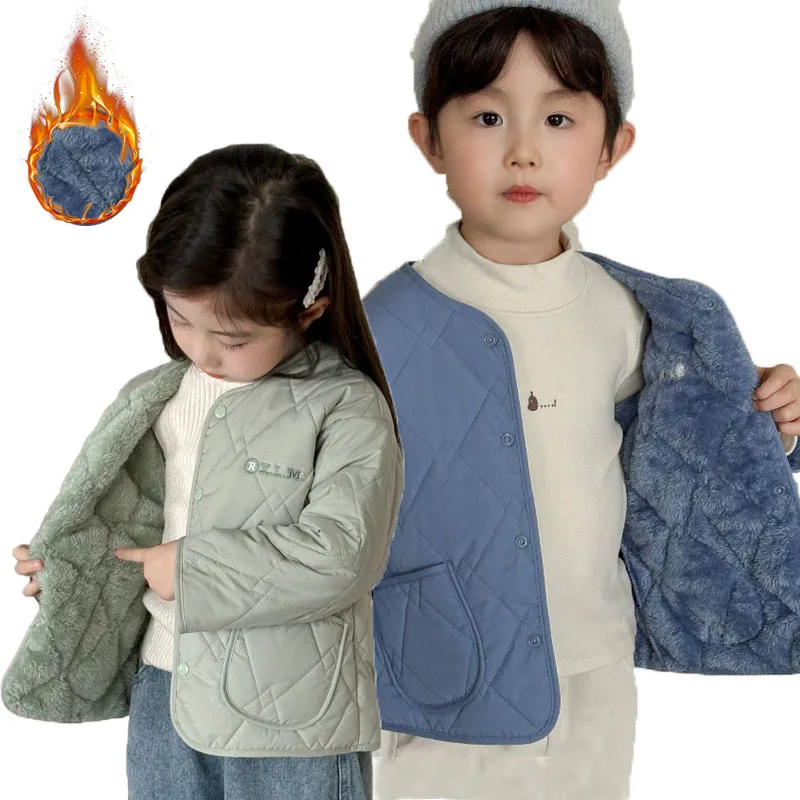 الشتاء الفتيان الفتيات معطف الصوف الأطفال رشاقته أسفل سترة الخريف الدافئة ملابس خارجية الاطفال سترات فضفاضة غير رسمية ملابس قطنية الطفل