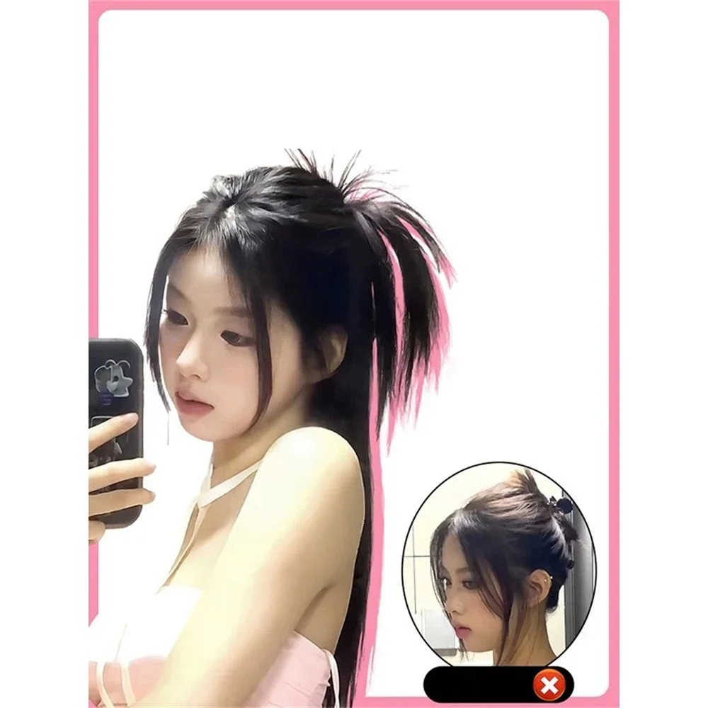 Korean Claw Clip Ponytail Hair Medium Length Ponytail With Grip Style Semi Tied High Ponytail Spicy Girl Braid Synthetic Hair