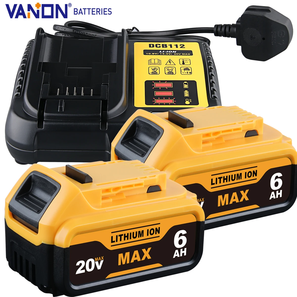 

Vanon 2Pack DCB205 6,0 Ач 20 В MAX Батарея и зарядное устройство DCB112 DCB200 DCB184 DCB180 Замена батареи для инструмента DeWalt Штифт батареи