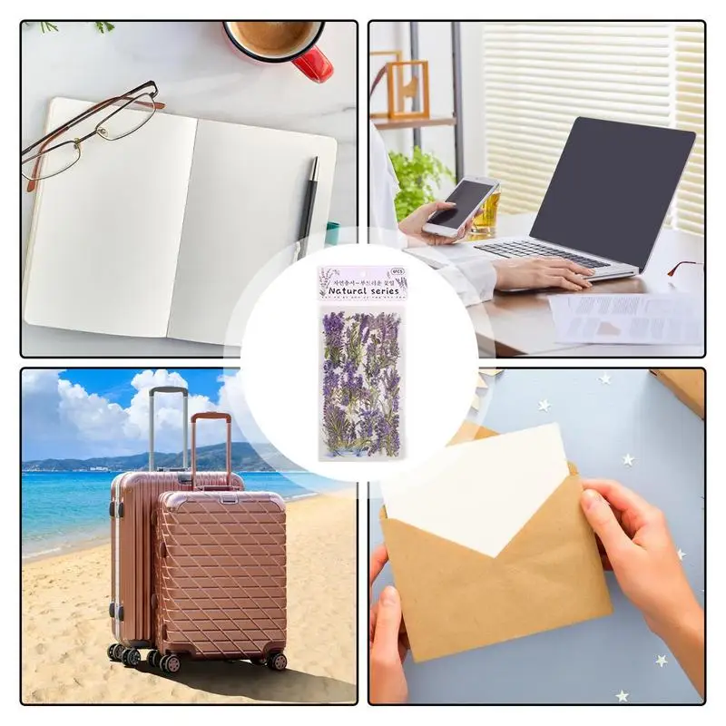 Flower Stickers For Crafts 6 Sheets Natural Decorative Retro Decals DIY PET Floral Stickers Waterproof Plant And Flower Stickers