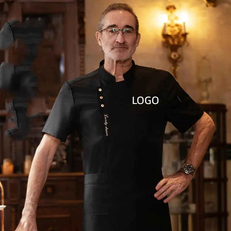 

Спецодежда шеф-повара с короткими рукавами, летняя тонкая дышащая рабочая одежда для общественного питания, ресторана, кухни, отеля, кухни, спецодежда с логотипом на заказ