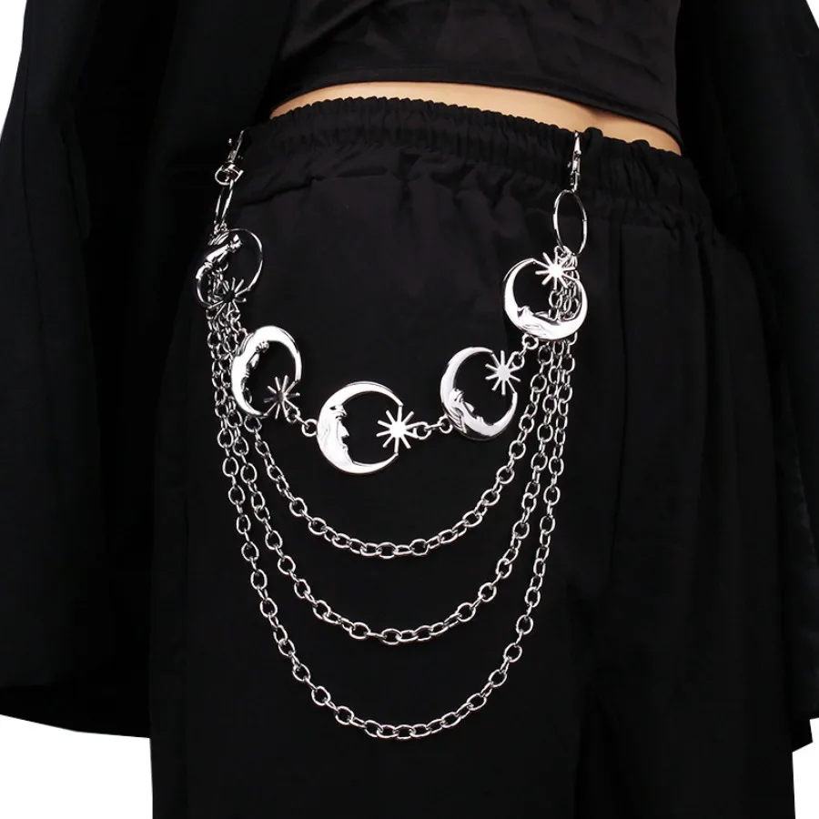 European and American cross-border jewelry alloy moon geometry multi-layer chain body chain women retro all-match metal pants c