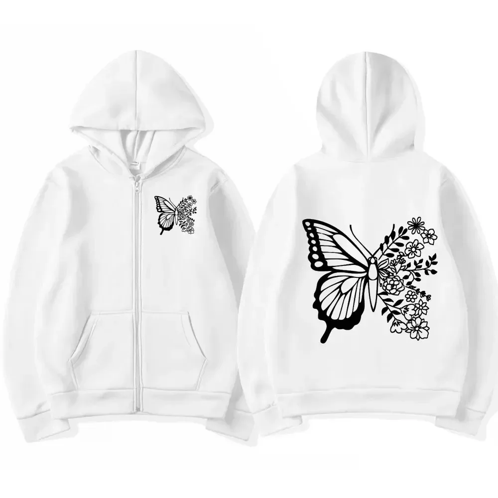 2024 New Zipper Hoodie Butterfly Pattern Zipper Hoodie Boys and Girls Beautiful Fashion Y2K Sports and Leisure Hoodie Coat