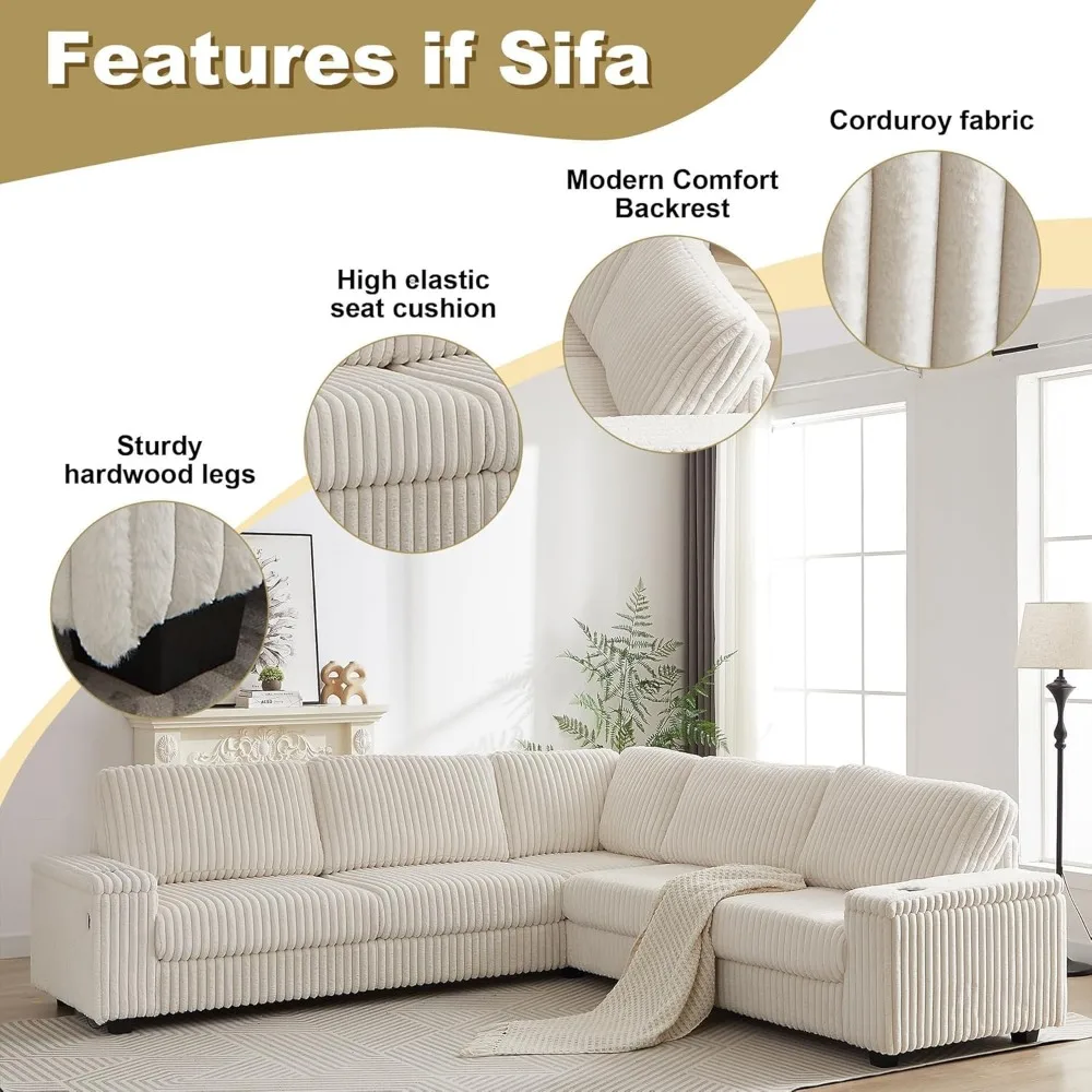 أريكة مقطعية كبيرة الحجم على شكل حرف L لغرفة المعيشة - أريكة معيارية سروال قصير مع مساحات تخزين ومقاعد عميقة #4