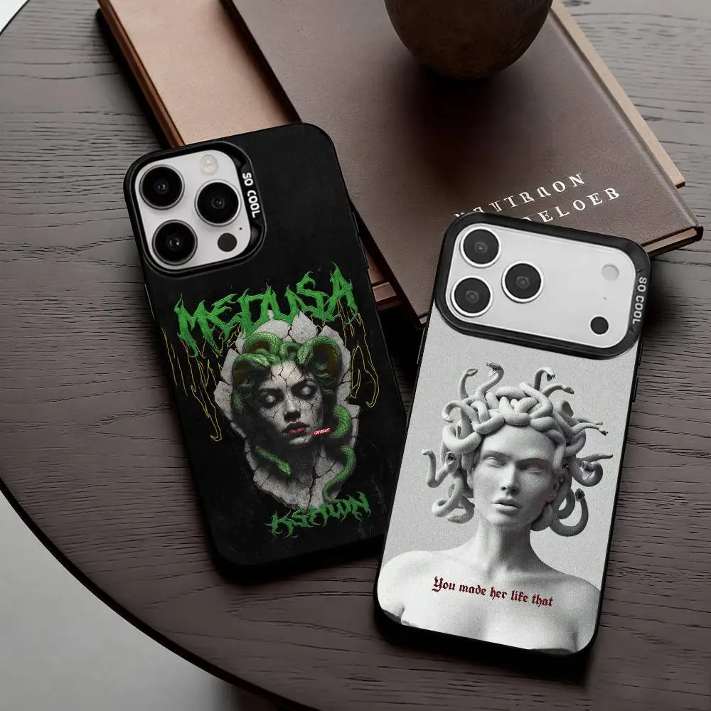 

Medusa Greek Mythology Look At Me Phone Case For iPhone17,16,15,14,13,12,11 Plus,Pro Max Black Candy Silver Plated Cover