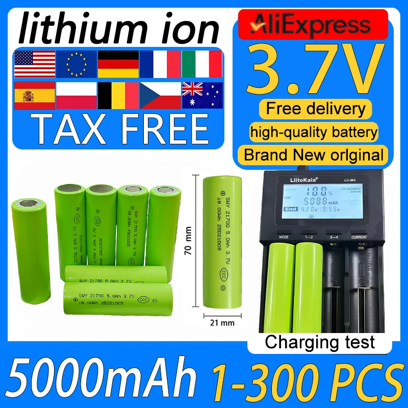 

3.7V 5000mAh New large capacity lithium-ion rechargeable batteries, suitable for power banks/ flashlights/high discharge tools