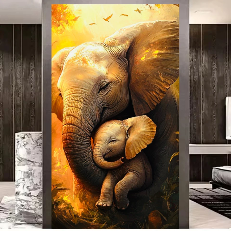

5D Diamond Painting Kit for Adults Mother & Baby Elephant Full Diamond Art, DIY Mosaic Cross Stitch Animal Home Wall Decor Gift