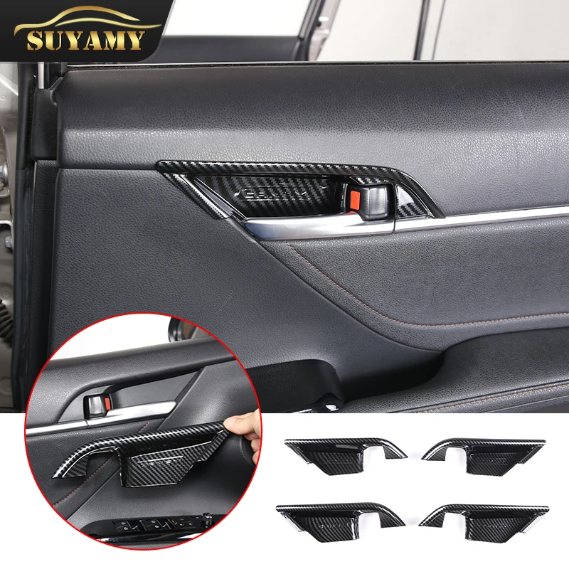 

For Toyota Camry XV70 2018-2021 Carbon Fiber Inside Door Handle Bowl Cover Trim Decoration Frame Inner Accessories Car Styling