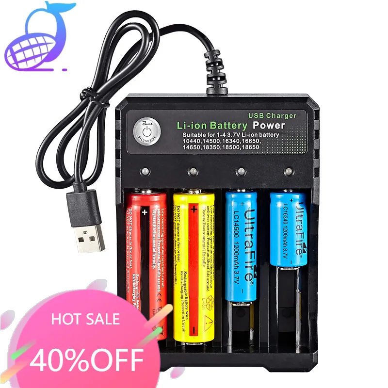 USB Li-ion 18650 Battery Charger 4.2V 4 Slots Independent Portable Charging 18500 18350 18650 Rechargeable Battery Charger