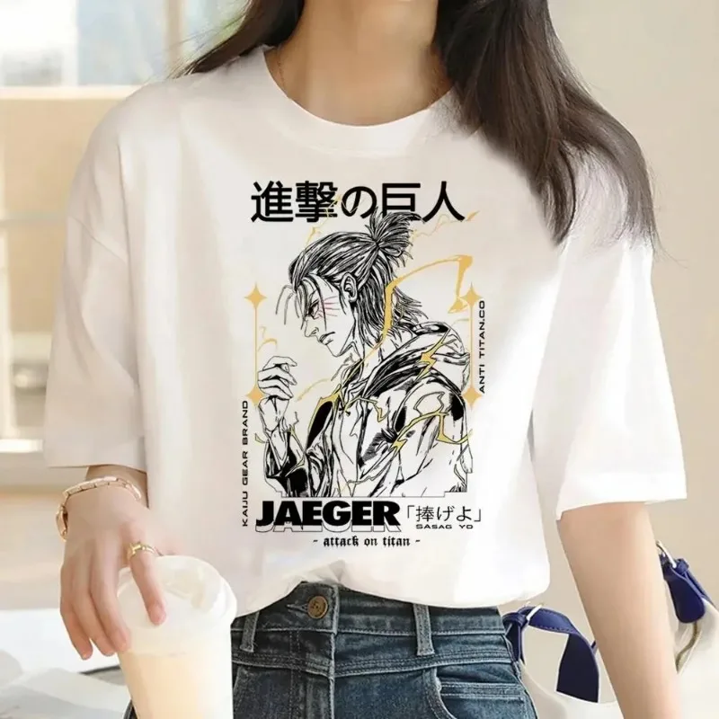 Camiseta con estampado gráfico de Attack on Titan para mujer, camiseta Harajuku de Anime japonés, camiseta informal de manga corta de talla grande,