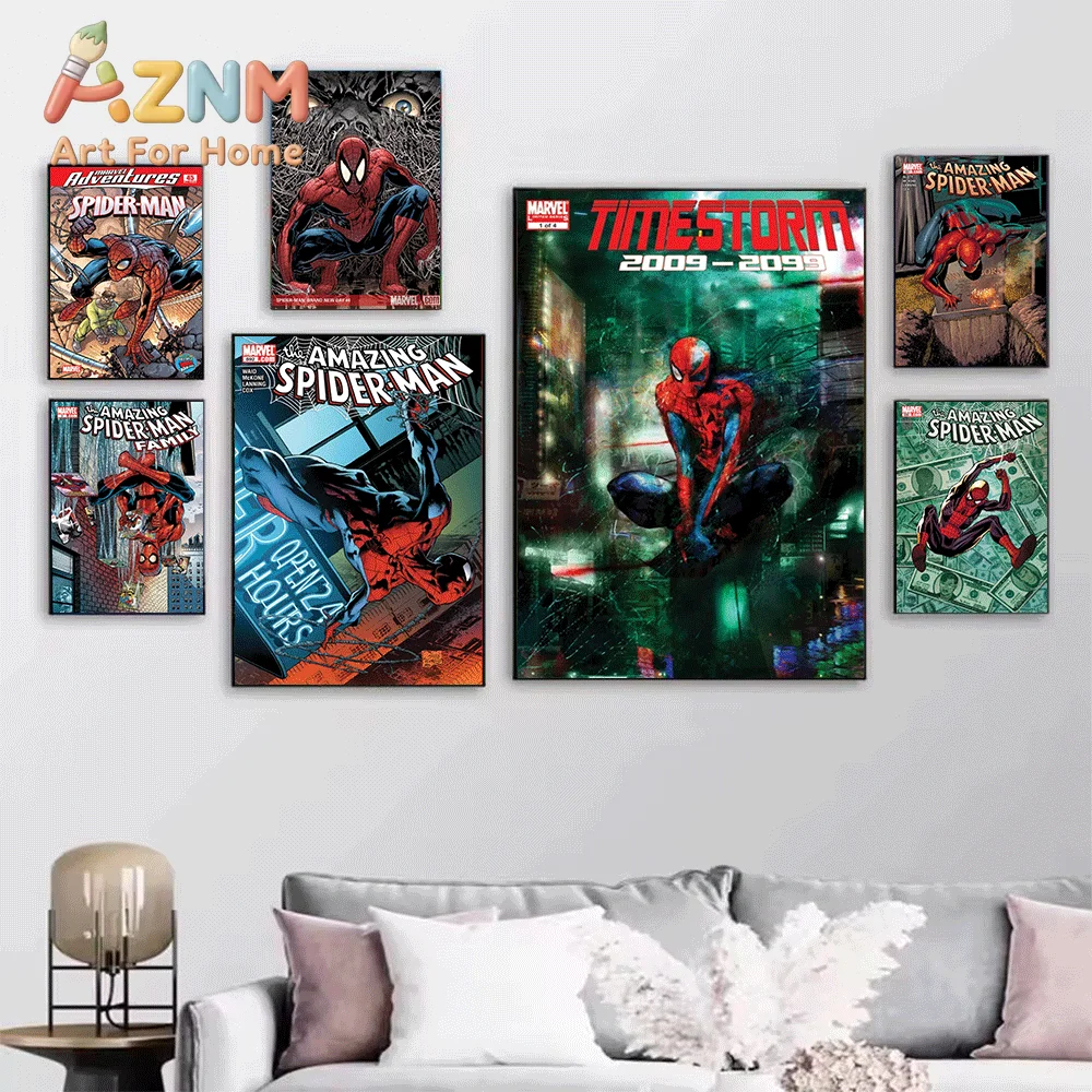 Marvel The Amazing Spider‑Man Comic Canvas Print, Superhero Comic Cover Graphic Art Poster, Frameless Canvas Wall Picture for