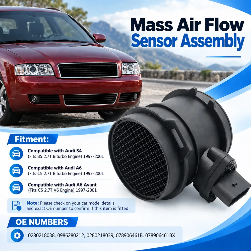 For Audi S4 A6 Avant 1997-2001 Mass Air Flow Sensor Assembly 5 Pins 0280218038 0280218039 0986280212 078906461B 078906461BX