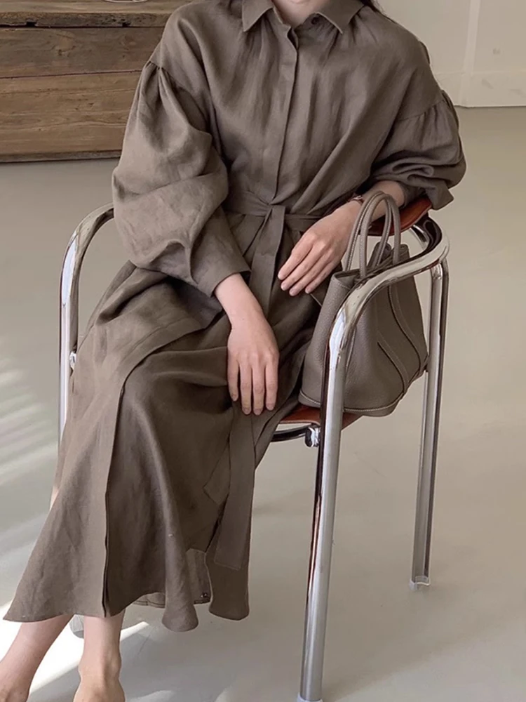 Vestido de Mujer E de Estilo Coreano para Principios de Otoño, Cuello Vintage, Dobladillo Irregular Largo, Botón Único...