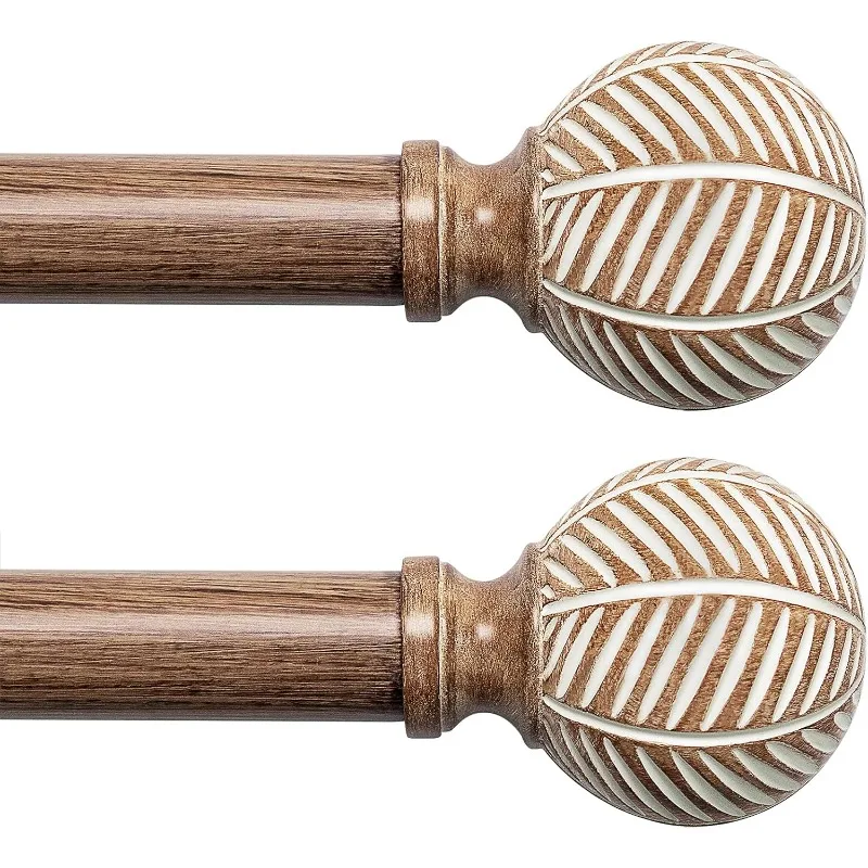 

Wood Curtain Rods for Windows: 1 Inch Diameter Adjustable Drapery Rods 48" to 86",2 Pack Curtain Rods