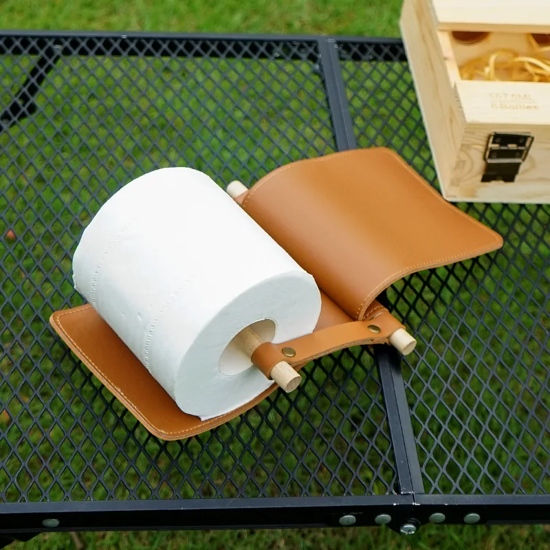 Colgador de pañuelos de cuero PU portátil, soporte colgante impermeable, rollo de papel higiénico desmontable, para baño, Camping, barbacoa, 1 unidad