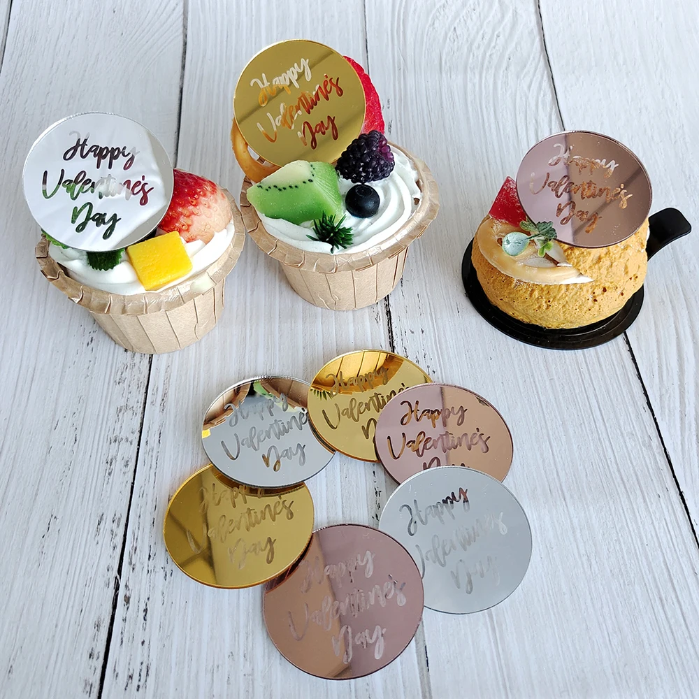5 Stück Herzform Cupcake Topper Silber Gold Farbe Valentinstag Acryl Kuchen Dekor für Party Liebhaber Party Dekorationen