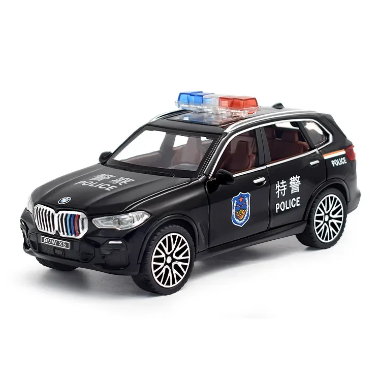 

1:32 BMW X5 SUV Полицейский автомобиль Высокая имитация литья под давлением Металлический сплав Модель автомобиля Звук Свет Откатная коллекция Детские игрушки Подарки A630 Fa