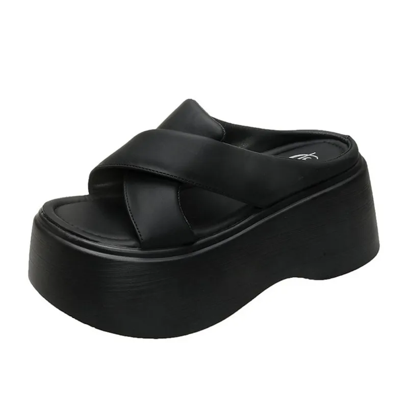 

2025 повседневные тапочки на танкетке, женские летние нескользящие сандалии на платформе 8 см, женские удобные женские пляжные тапочки с открытым носком на массивном каблуке