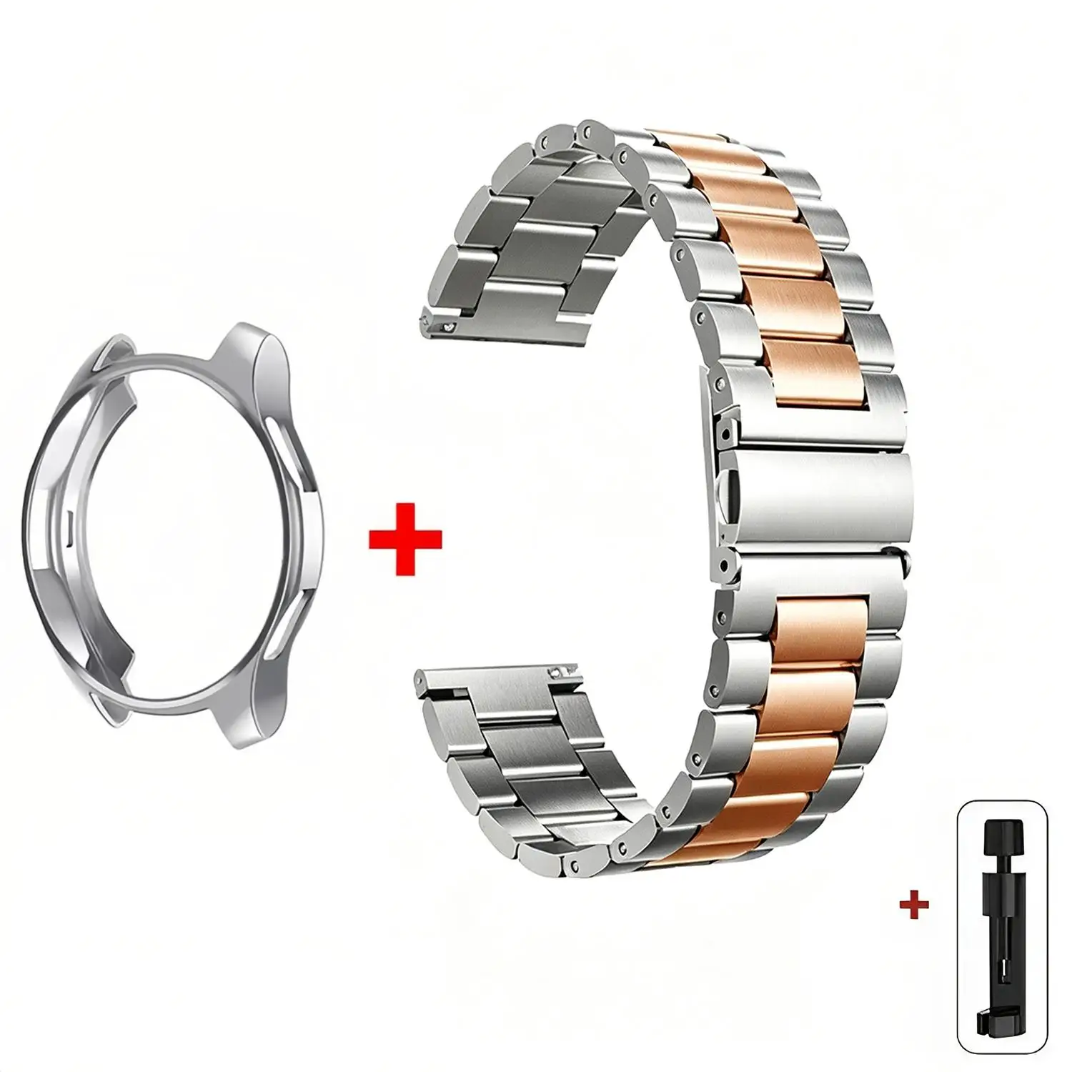 For Samsung Galaxy Watch6 Classic 43mm Tri-Beads Stainless Steel Watch Band (Silver Rose Gold)