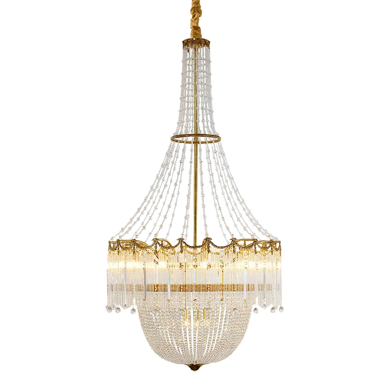 European Rococo Luxury Crystal Brass Villa Large Chandelier Duplex Lobby Wedding Decor Pendant Light