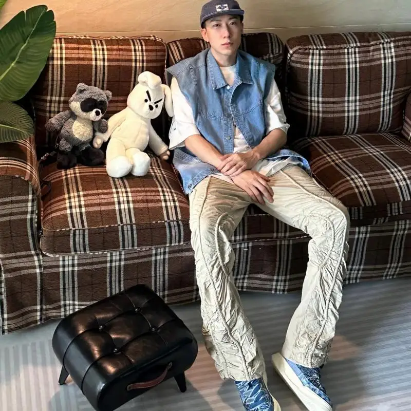 Modern Nordic Coffee Plaid Cotton Linen American Retro Living Room Detachable Pastoral Blocks Accent Sofa Lazy Garden Furniture