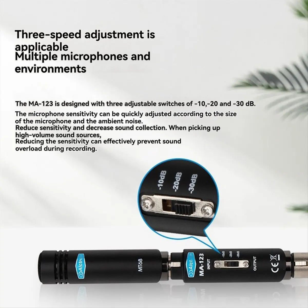 

M85K MA-123 Microphone Signal Attenuator Mic Amplifier 3-Pin XLR Connector 3-Level Adjustable