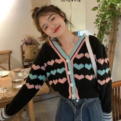 Women Cardigan One Size Long Sleeve Women's Top Casual T-Shirt Colorblock V-neck Knitted Coat