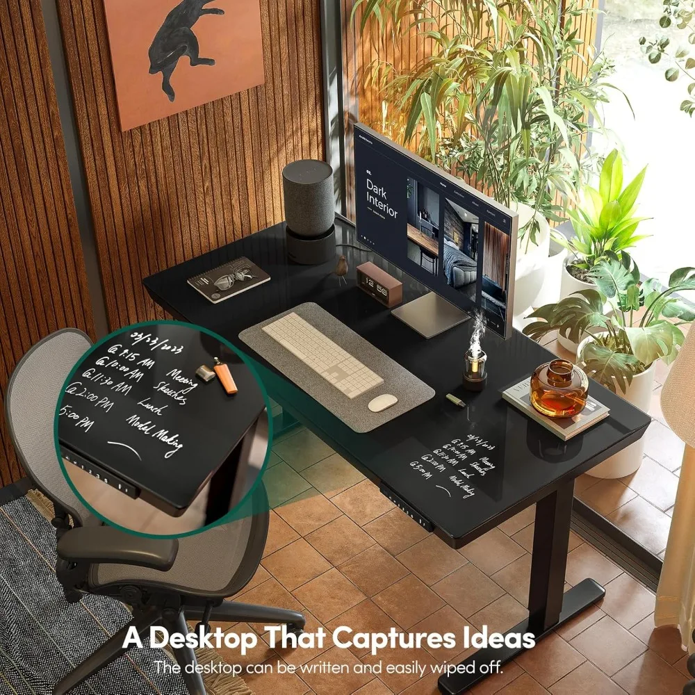 مكتب بارتفاع كهربائي قابل للتعديل - 48 × 24 مع أدراج، سطح زجاجي كامل، قطعة واحدة سهلة التجميع #5