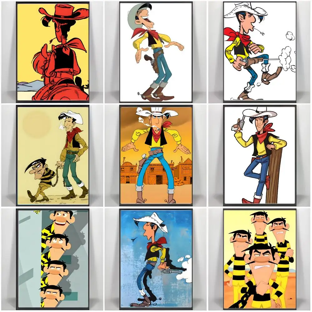 Affiche de dessin animé L-Lucky luke, autocollant artistique auto-adhésif en papier imperméable, décoration murale pour café, Bar, salle