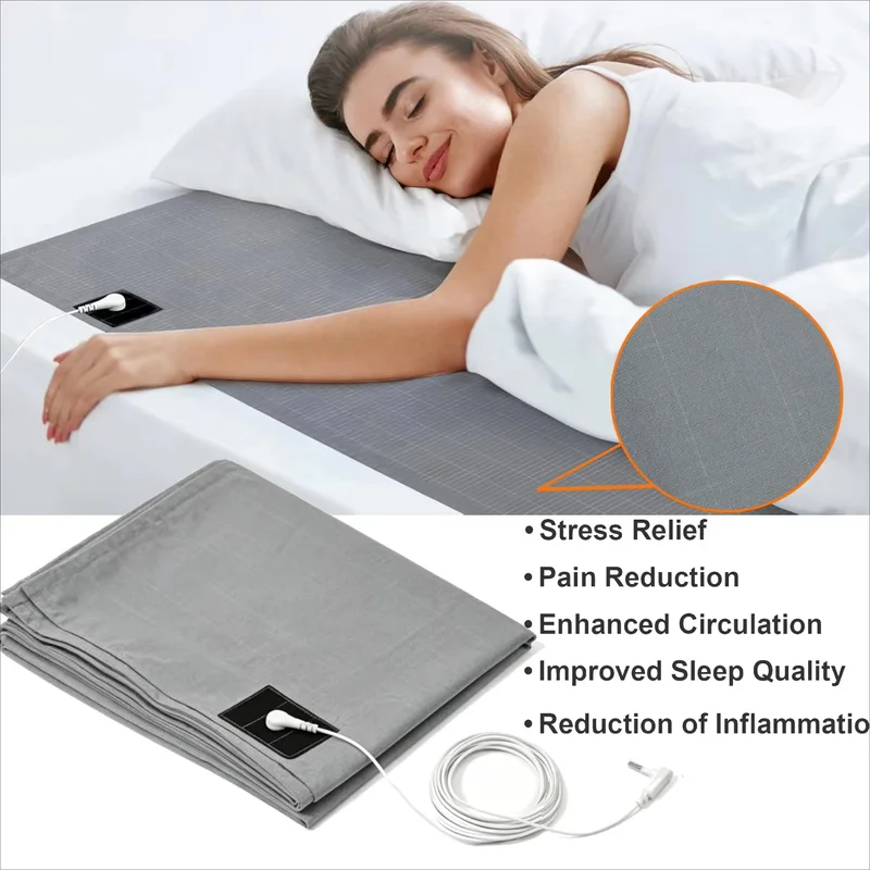 Grounding Earthing Sheet with Grounding Cord, 95% Cotton 5% Silver Fiber Conductive Fabric for Anti-Static & Better Sleep