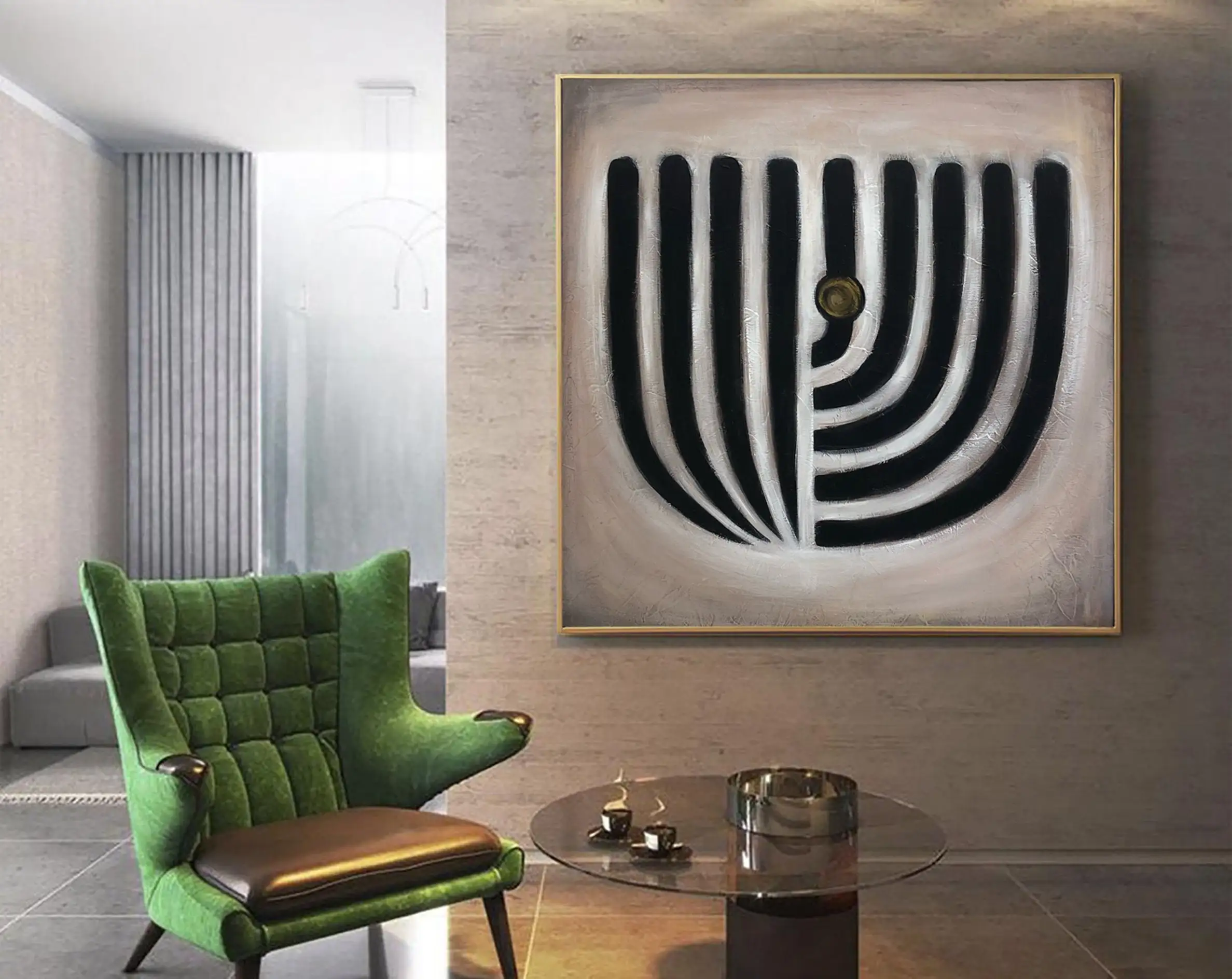 Handmade Abstract Menorah Painting Jewish Menorah Wall Art Minimalist Art Modern Jewish Painting Original Textured Wall Art