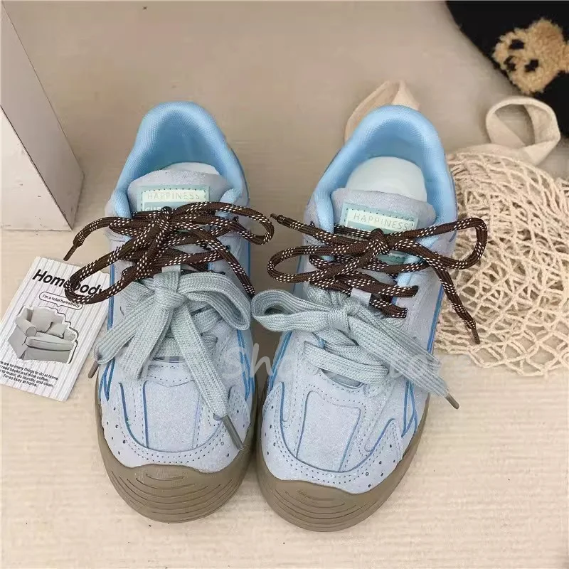 Mixed Color Butterfly Knot Sneakers for Women Round Toe Chunky Bottom Height Increasing Lace-Up Sport Shoes Ladies Leisure Shoes