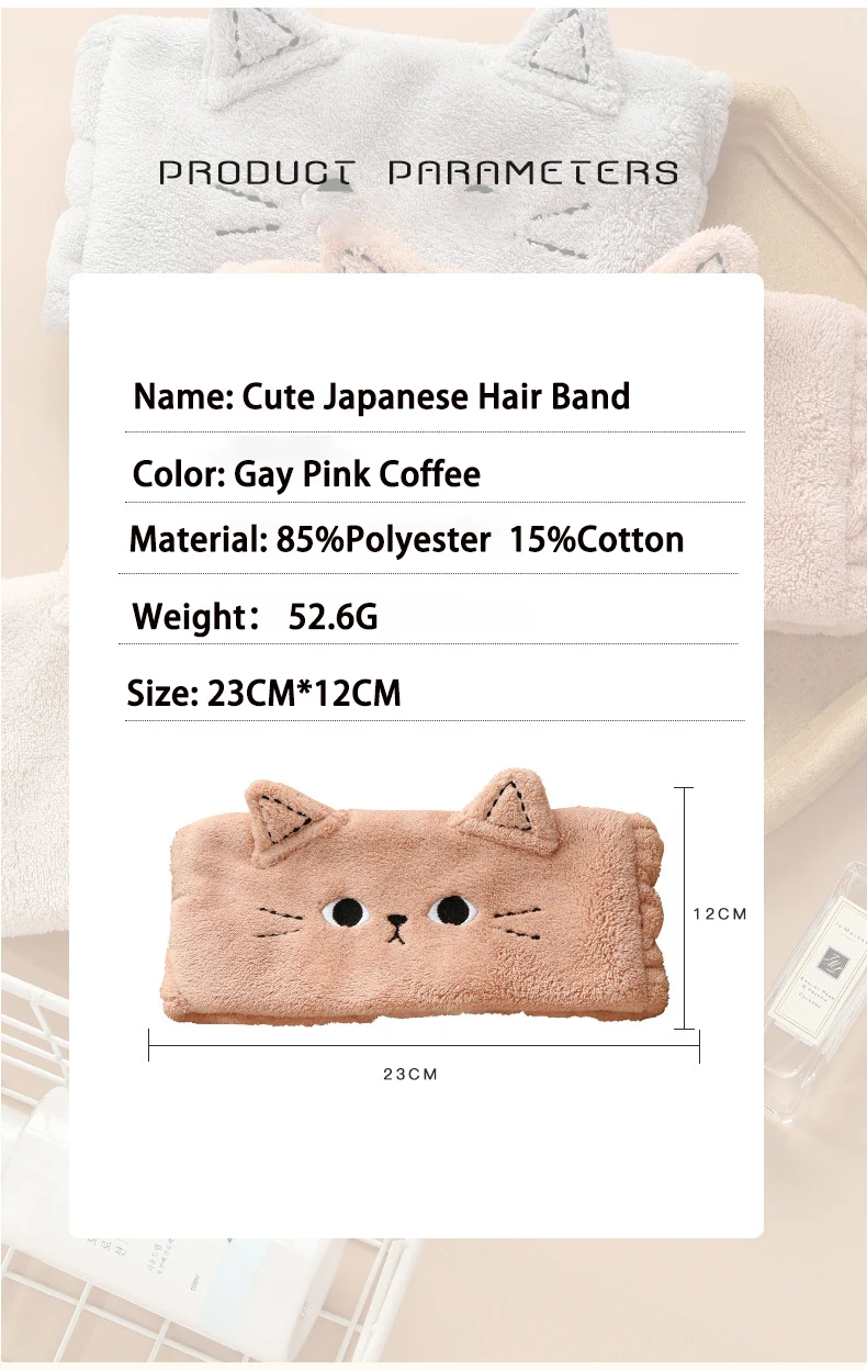 Katzen-Korallen-Fleece-Stirnbänder für Frauen, niedliche weiche Haarschleifen, Stirnband, Haarbänder, waschbares Gesicht, Make-up, Turbane, Bandage, Mädchen-Accessoires – Detail 8