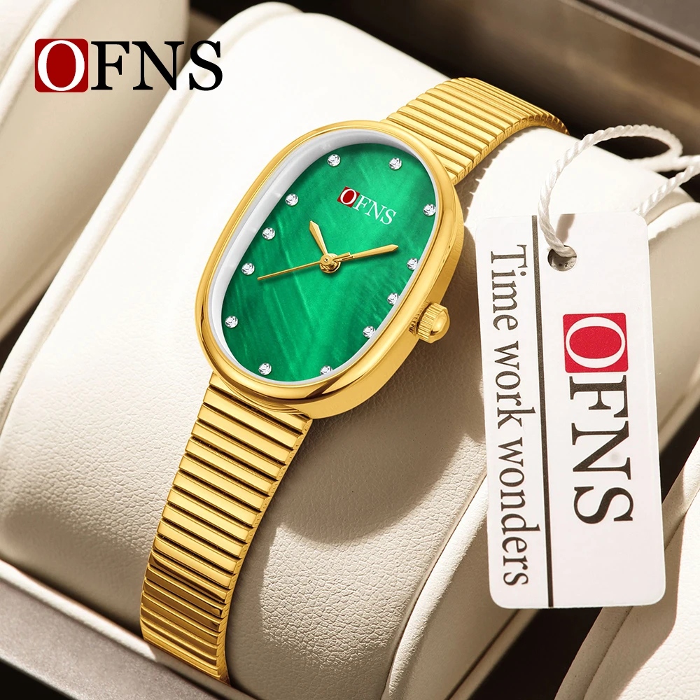 OFNS New 1531 Women's Quartz Fashion Watch, Pearl Mother Point Diamond Oval Quartz Waterproof Luxury Women's Watch