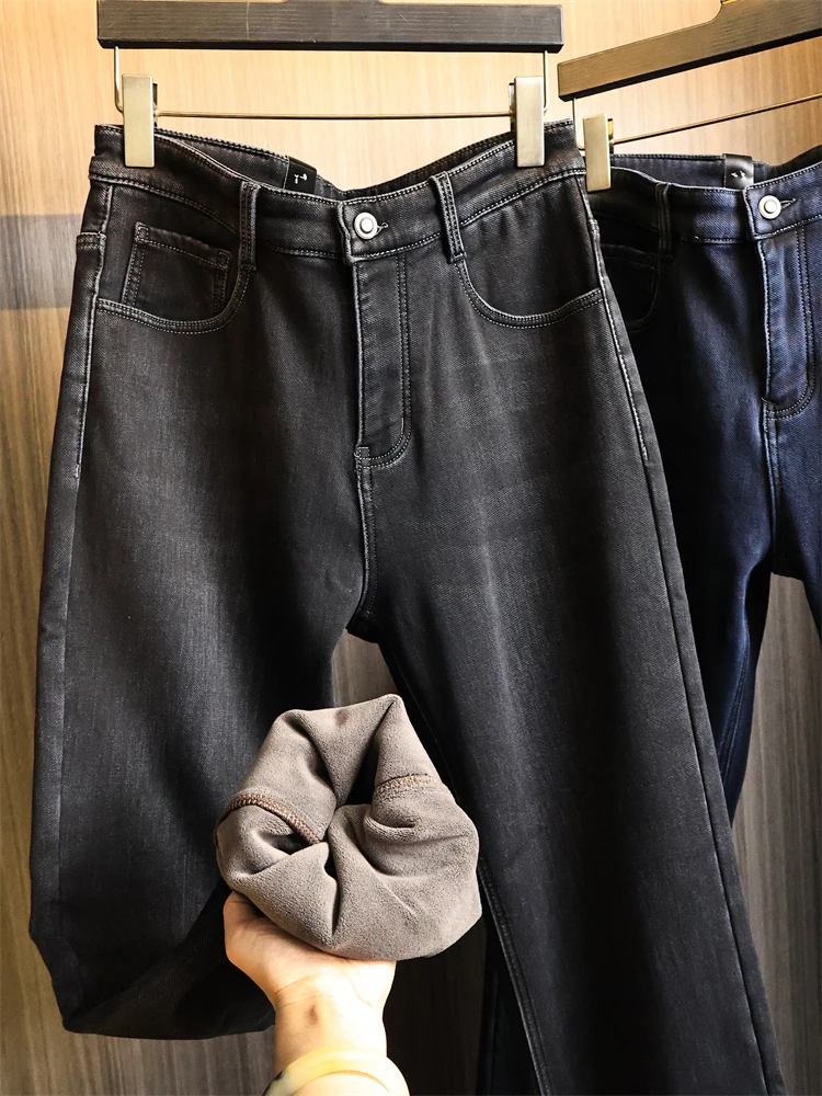 

Comfortable Straight Leg Men's Jeans Elastic Waed Cosite Particle Fce Faion Urban Casual Breathable Autumn Winter
