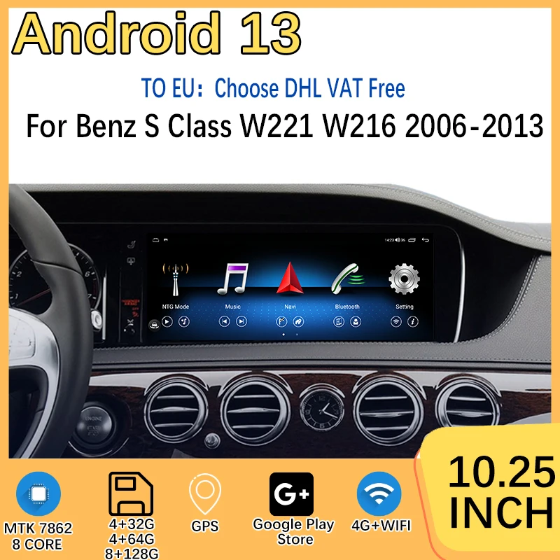 

10.25" Android 13 8+128G MTK7862 For Mercedes Benz S Class W221 W216 Split Screen GPS Navigation Central Multimedia Player 4G