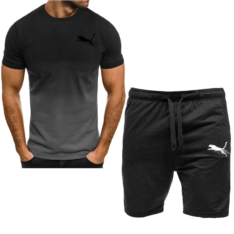 T-shirt e calções de manga curta masculina, moda desportiva, roupa fitness, secagem rápida, verão, novo, 2 peças, 2024