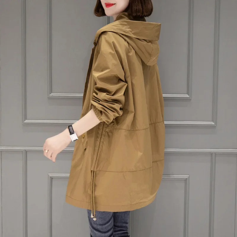 Spring and Autumn Thin Women's Windbreaker Medium To Long Length Small Jacket Temperament Casual Daily Versatile Coat