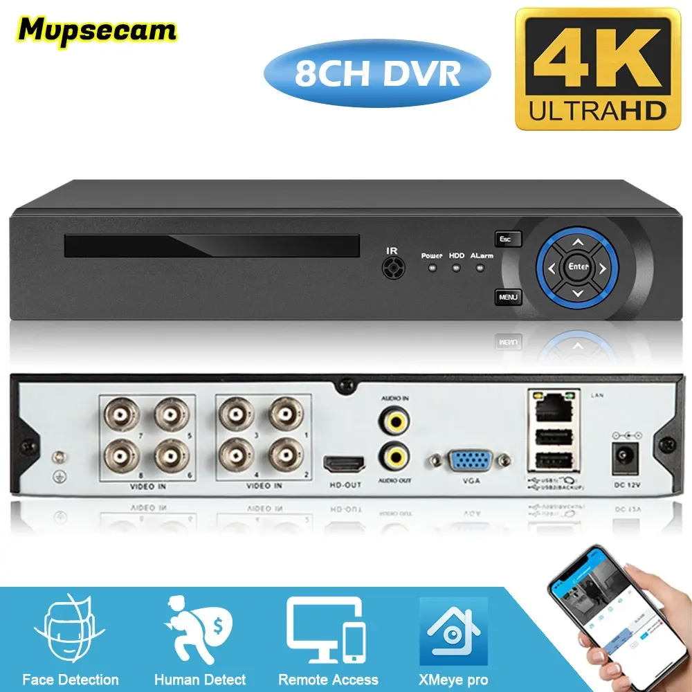 

Xmeye 4K 8MP HD Security CCTV DVR Smart Face Detection 8CH 6in1 8M-N H.265+ Hybrid Video Recorder For AHD TVI CVI Camera Onvif