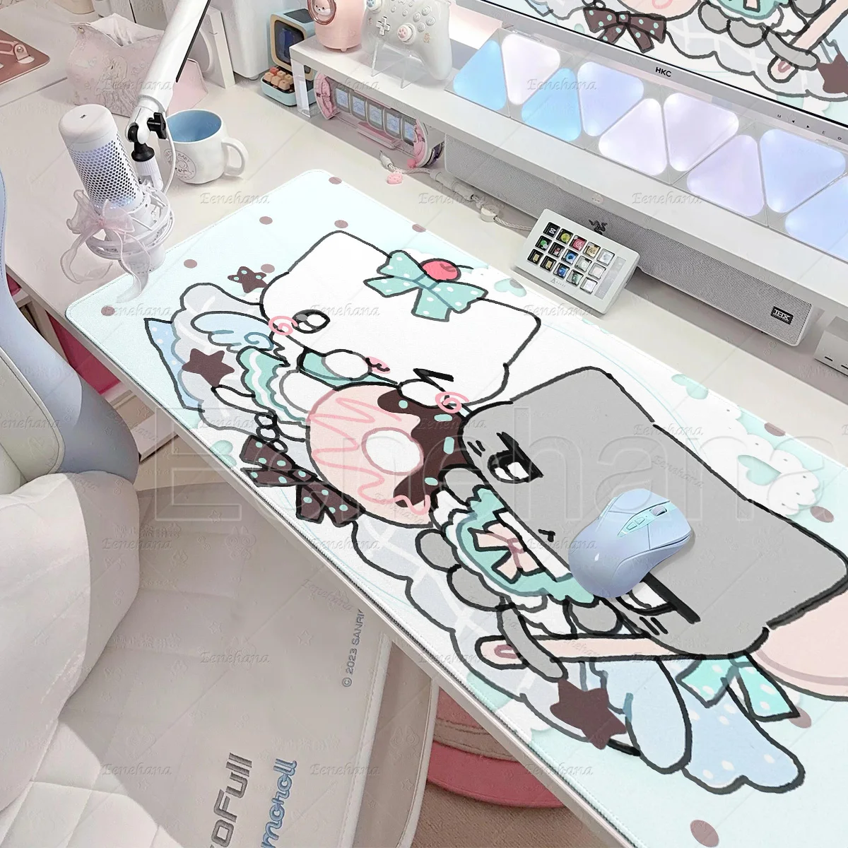 XXL Cute Anime Kitty Pink Cake Mouse Pad PC Gaming Mechanical Keyboard Tablepad Rubber Washable Anti-Slip Locking Edge Desk Mat