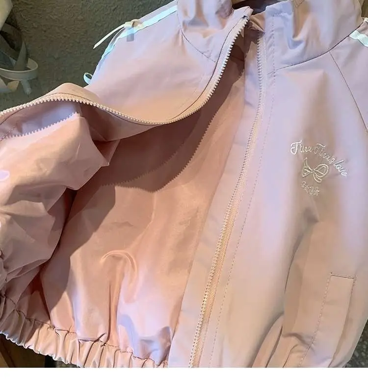 Koreanischer Stil, Jacke mit Schleife und Hose, zweiteiliges Set – lässiges Frühlingsoutfit für kleine Mädchen, Baby-Mädchen-Outfit-Set, Kleidung für kleine Mädchen. – Detail 4