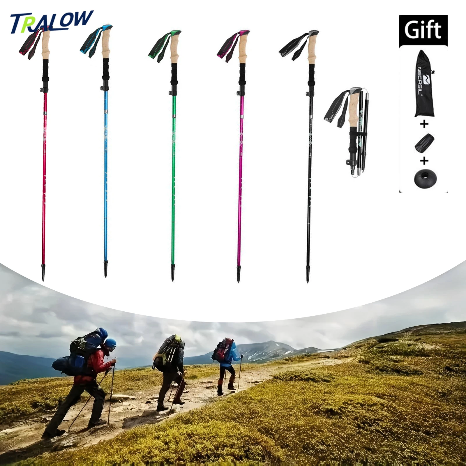 

TRALOW 1 pc Ultra Lightweight Foldable Trekking Pole Telescopic Locking Mechanism for Climbing Camping Skiing Snowshoe Walking