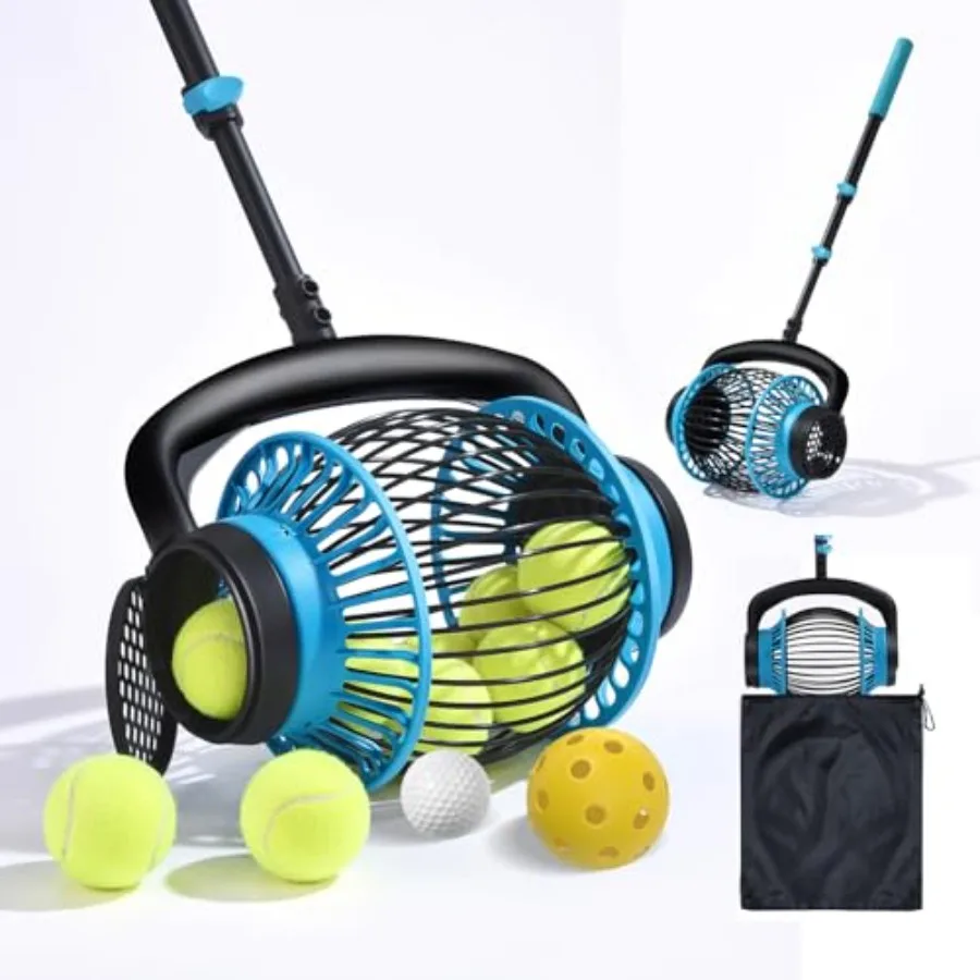 

Portable Tennis Ball Hopper Roller Telescopic 26-51 Golf Ball Retriever Quick-Rolling Collector Durable Black Plastic with No-B