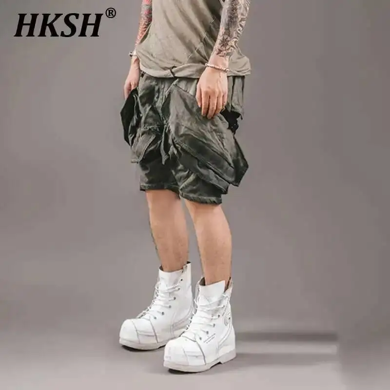 

HKSH Multi Pocket Workwear Washing Worn-out Casual Knee Length Pants Punk Safari Style Shorts Summer Niche Design Cropped HK0813