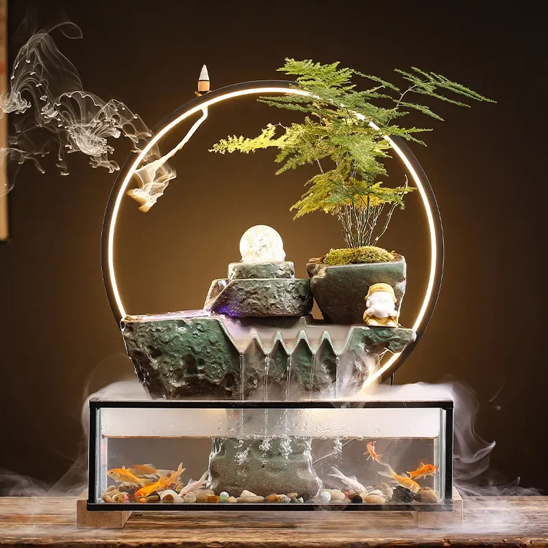 Small Desktop Fish Tank Circular Creative Ornament Office Home Decor Living Room Landscape