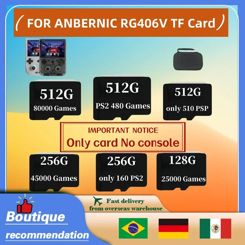 For ANBERNIC RG406V Memory Card Retro Games TF Card Video Game Consoles PSP PS2 Plug&play Pre-install 512G 80000 Games Card