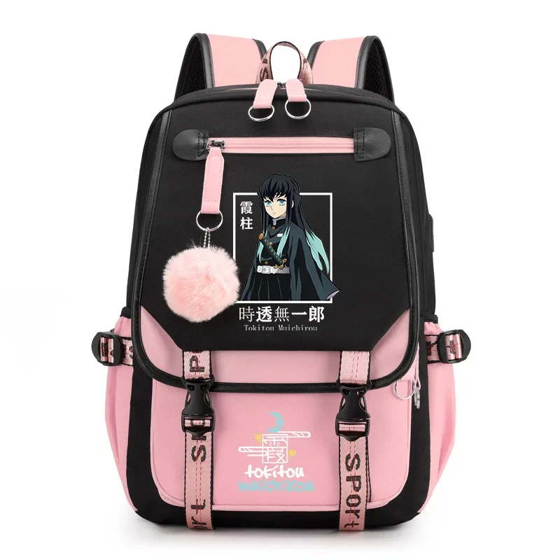 New Fashion Tokitou Muichirou Backpack Outdoor Street Cool Anime Backpack Tokitou Muichirou USB Backpack School Backpacks