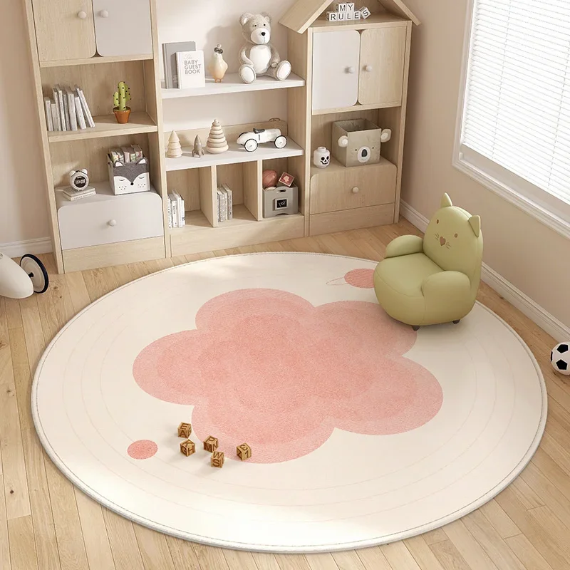 160x160cm Round Rug Plush Anti Slip Floor Mat Cute Kids Bedroom Bedside Computer Chair Cushion Living Room Washable Area Rug