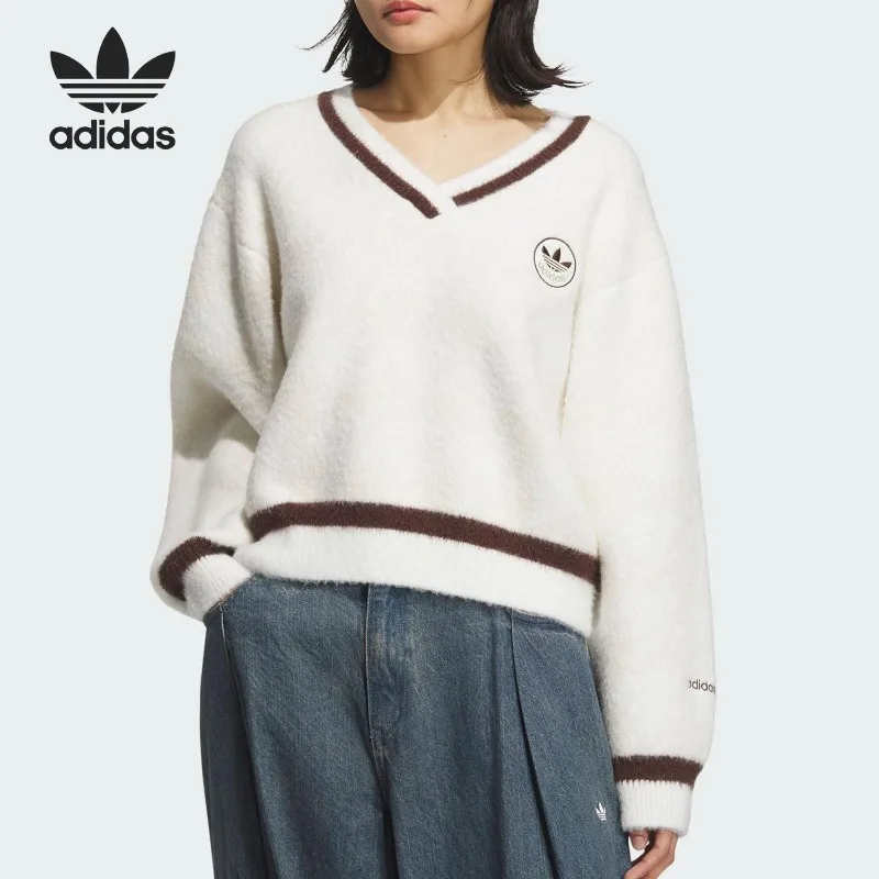 Adidas Clover Women's V-Neck Vintage Knitted Durable Pullover KC2687