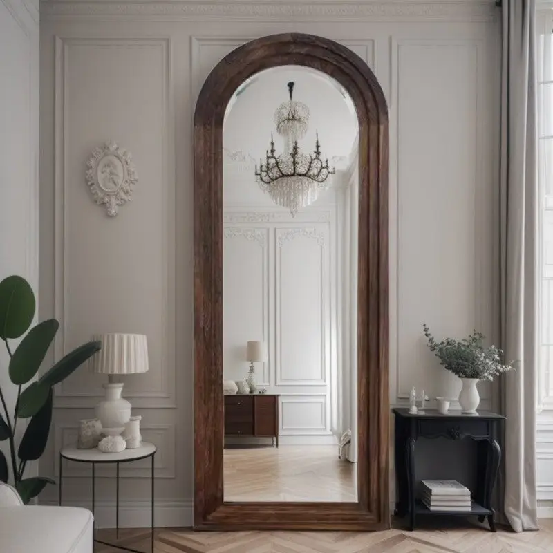 Wooden Frame Mirror Floor Wall Vintage Full Body Living Room Bedroom Custom Mirror Big Barber Espelhos Living Room Decorations